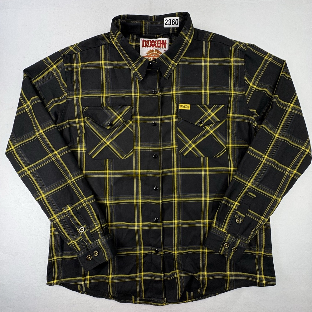 Dixxon Flannel Voltage Shirt Mens XL Black Yellow Plaid Long Sleeve Snap Button